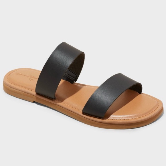 Women’s Freya Two Band Slide Sandals Universal Thread Black 8 - Picture 1 of 8